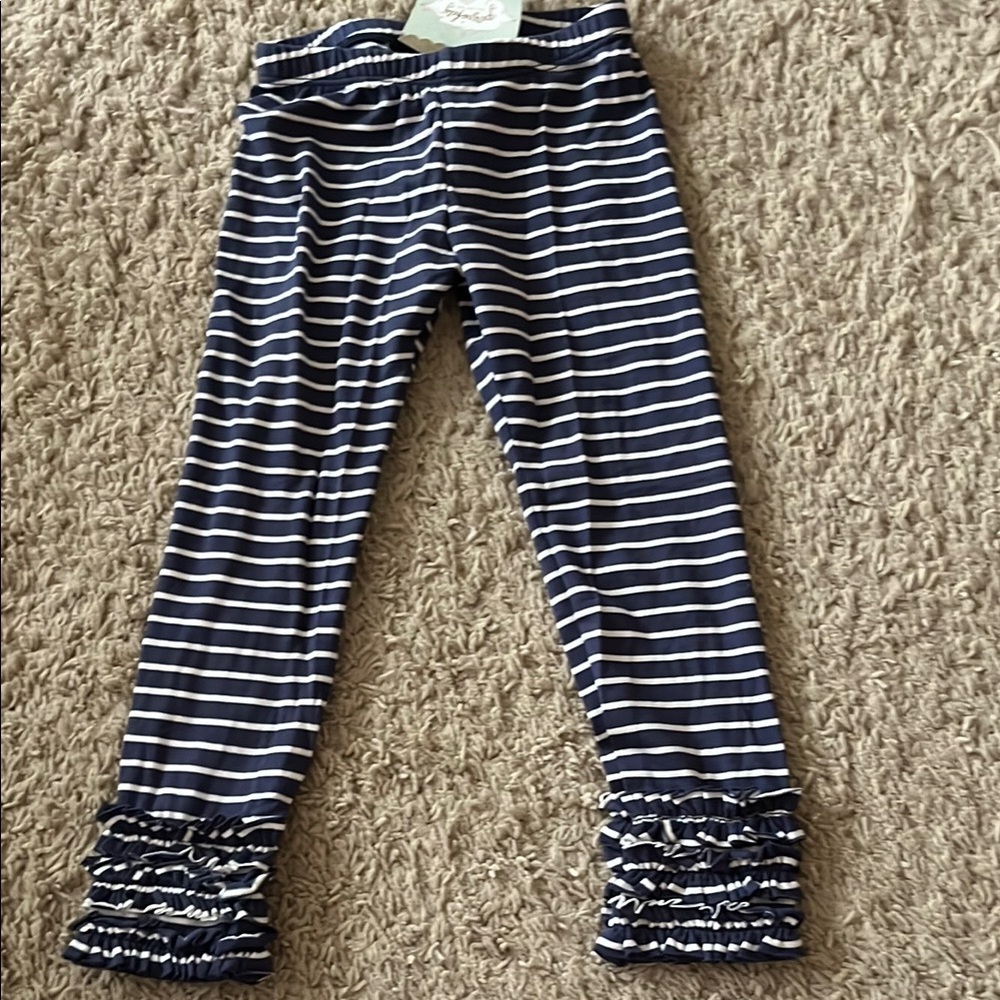 Persnickety Navy & White Stripes Ruffle Leggings